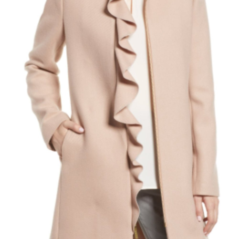 Kensie Ruffle Twill Coat